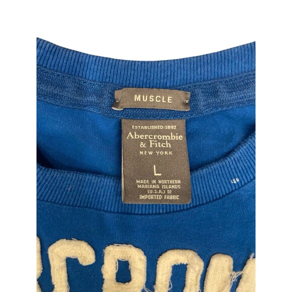 Vintage Y2K Abercrombie Fitch Spell Out Muscle T-Shirt Size L Blue Preppy 2000s - Picture 4 of 8